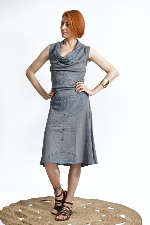 Breezy Meadow Cowl-neck Dress_Bohemian Dress with Eco-friendly Print