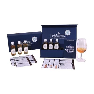 Scatola degustazione whisky Scozia VS Irlanda - 6 fogli di degustazione da 40 ml inclusi - Confezione regalo Premium Prestige - Solo o Duo
