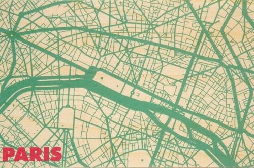 Carte postale en bois - maps Paris big