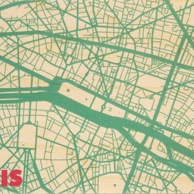 Carte postale en bois - maps Paris big
