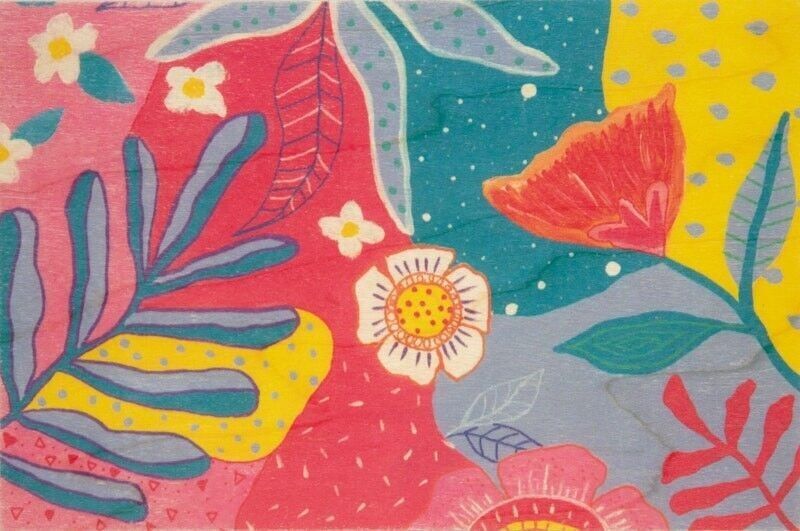 Postal de madera - flores gigantes 3