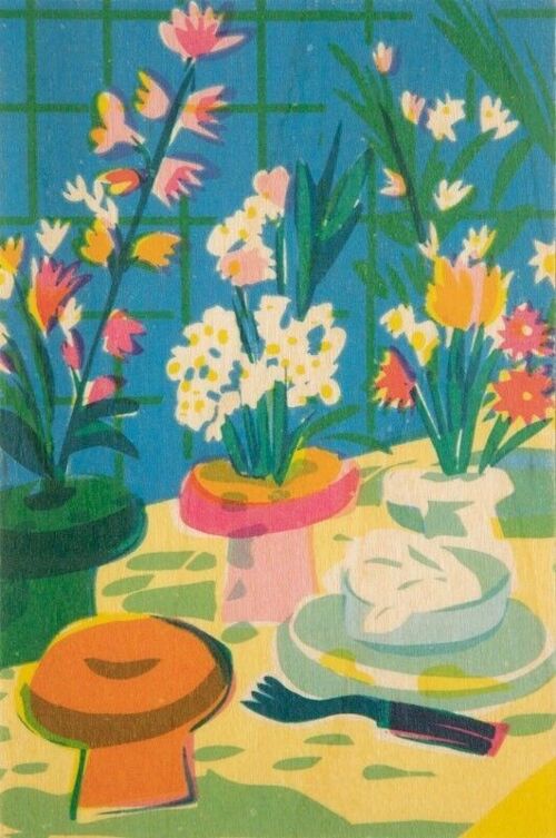 Carte postale en bois - still life flowers everywhere