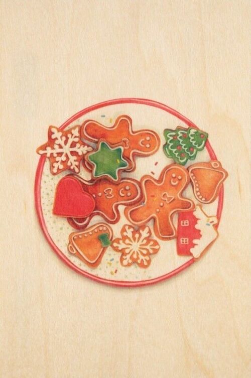 Carte postale en bois - pastries biscuits