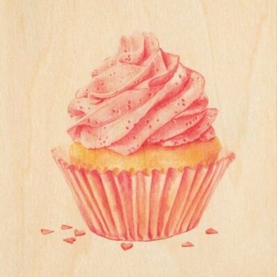 Carte postale en bois - pastries cupcake