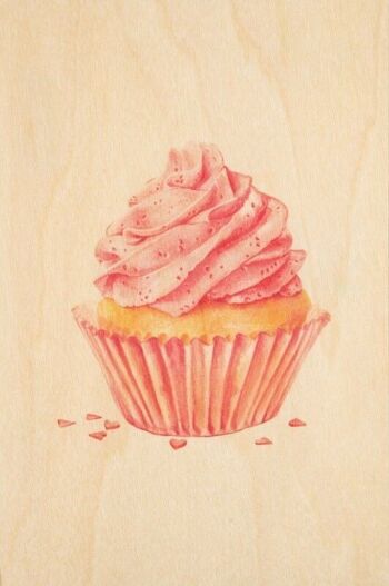 Carte postale en bois - pastries cupcake