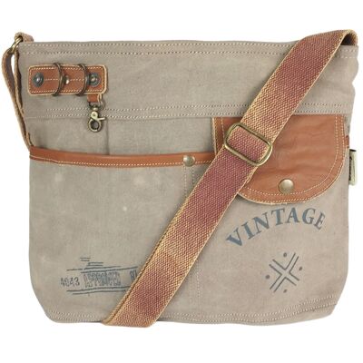 Sunsa women's shoulder bag. Crossover bag with many compartments. Vintage retro style shoulder bag. Crossbody bag made of canvas & leather