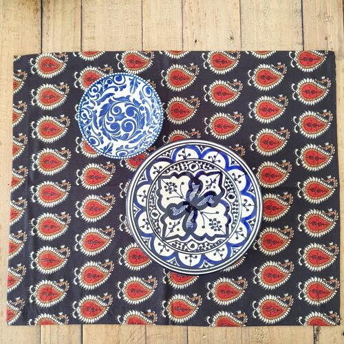 Bagru paisley block-printed placemats set of 2, handmade table mats