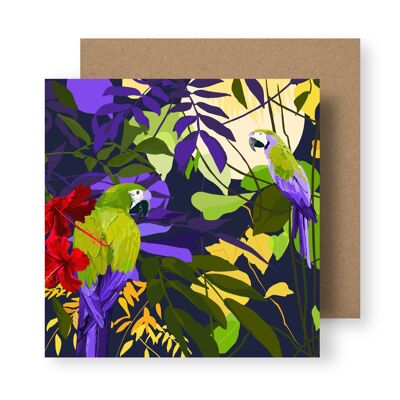 Parrots Amid Hibiscus Greeting Card