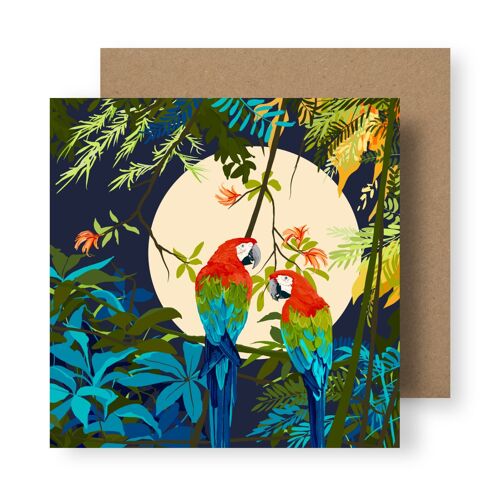Parrots In The Moonlight Greeting Card