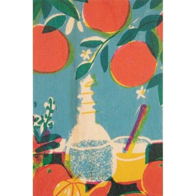 Postkarte aus Holz - Stillleben Orangen