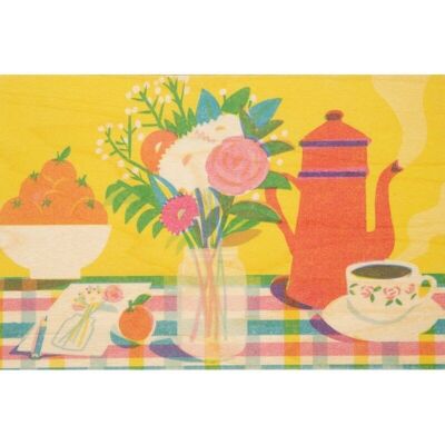 Carte postale en bois - still life flowery breakfast