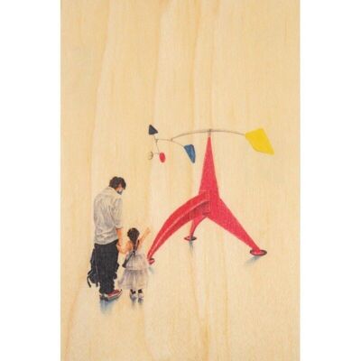 Holzpostkarte - Menschen im Museum Calder