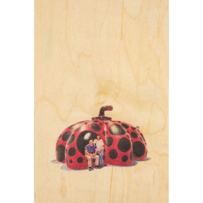Wooden postcard - people at museum Kusama