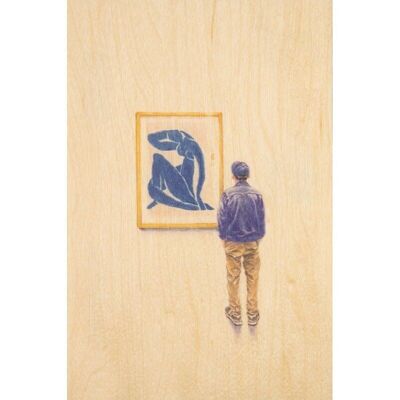 Postal de madera - gente en el museo Matisse