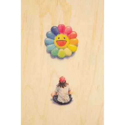 Wooden postcard - people at museum Murakami