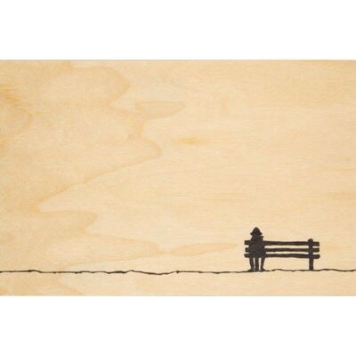 Wooden postcard - B&W bench