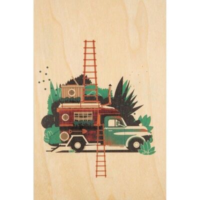 Postal de madera - escaleras de viaje