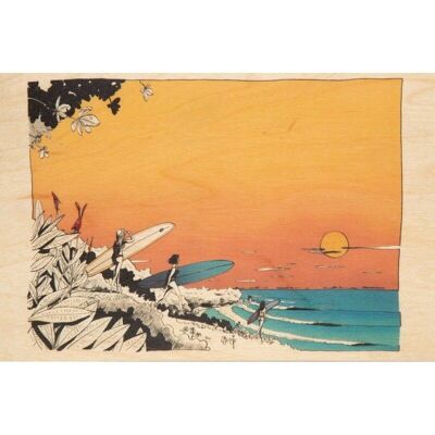 Wooden postcard - ride let's go surfing