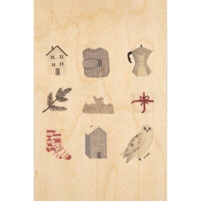Cartolina di legno - gufo invernale