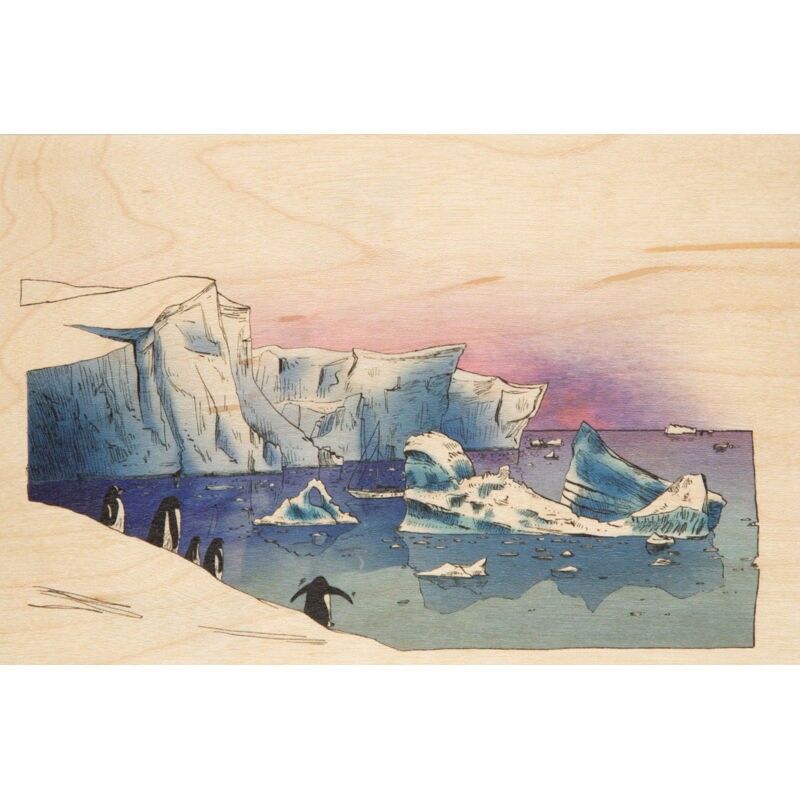 cartolina di legno - giro dei pinguini