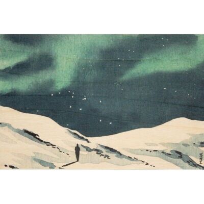 Hölzerne Postkarte - Winternacht