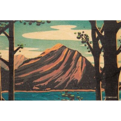postal de madera - paisaje acantilado