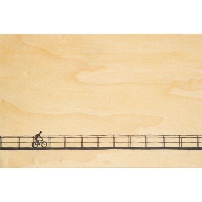 Wooden postcard - B&W cyclist