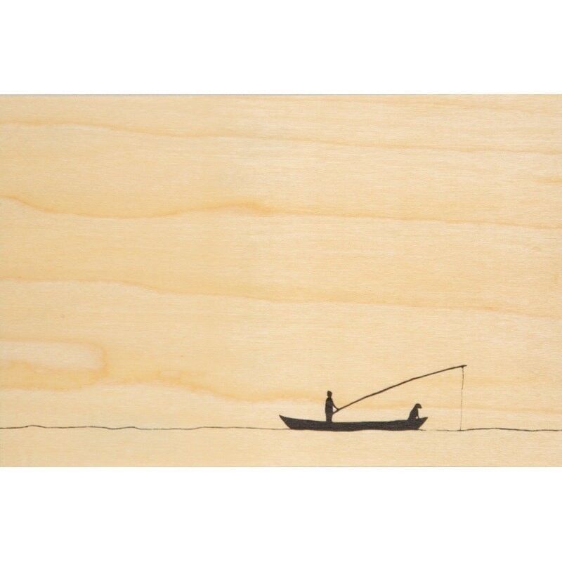 Cartolina in legno - B&N pesca