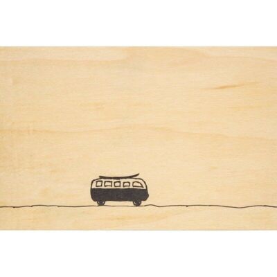 Wooden postcard - B&W van