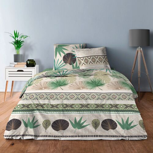 PARURE 4 PIECES HOUSSE DE COUETTE NATURE AVEC DRAP HOUSSE EN 140x190