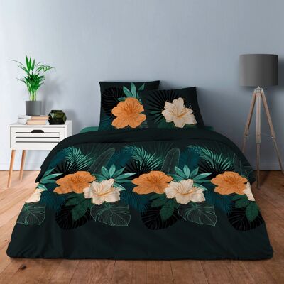 SET OF 4 PIECES OF HIBISCUS DUVET COVER WITH FITTED SHEET IN 180X200