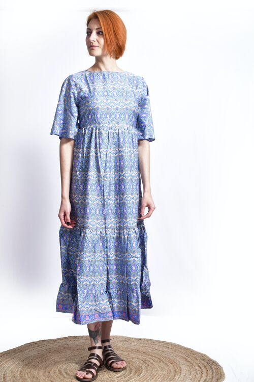 Long frilled open back boho Dress, eco-friendly bohemien dress