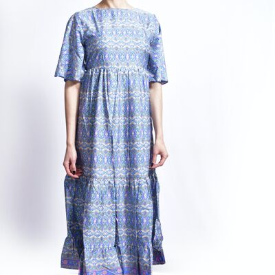 Langes Boho-Kleid mit Rüschen und offenem Rücken, umweltfreundliches Boho-Kleid