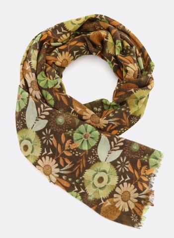 Echarpe laine / Mystic Flowers - marron / vert 1