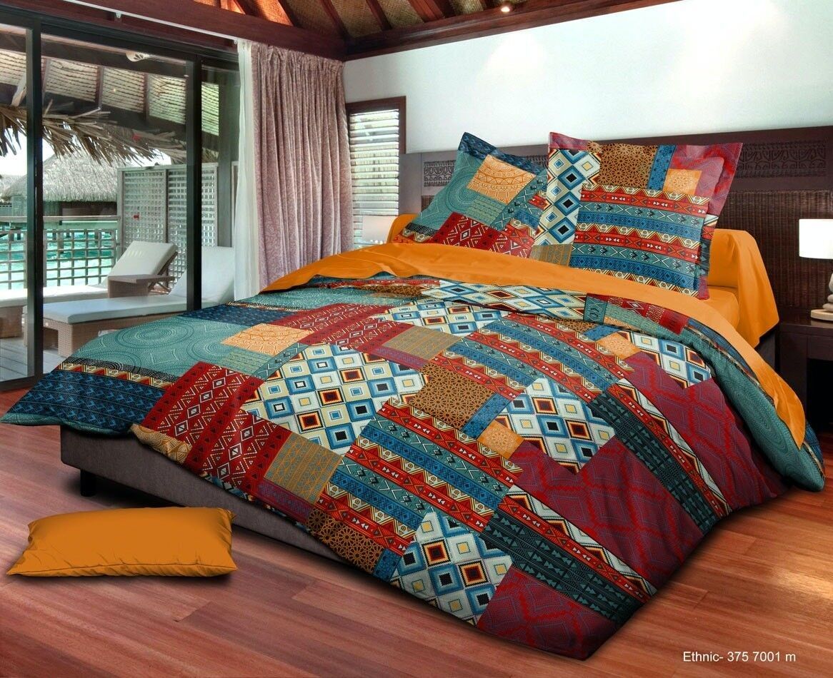 SET 4 PEZZI COPRIPIUMINO ETNICO CON LENZUOLO SOTTO 140x190