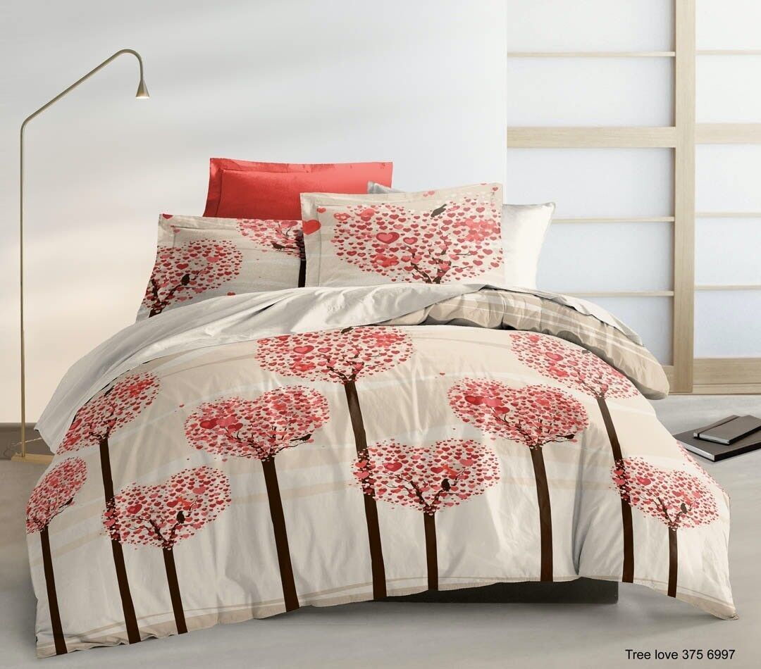 SET OF 4 PIECES OF TREE LOVE DUVET COVER WITH FITTED SHEET IN 140x190