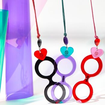 PENDENTIF LUNETTES CŒUR NOIR-ROUGE 6