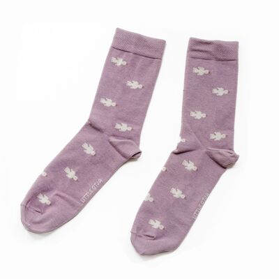 Adult Cotton Socks, Little Birdie Plum