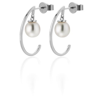 Pearl ear studs half hoop earrings with floating freshwater pearl