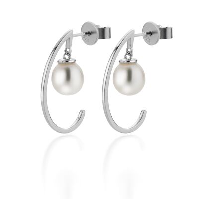 Pearl ear studs half hoop earrings with floating freshwater pearl