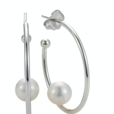 Pearl ear studs half hoop earrings with integrated freshwater pearl
