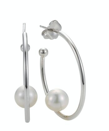 Boucles d'oreilles demi-créoles perle avec perle d'eau douce intégrée 1