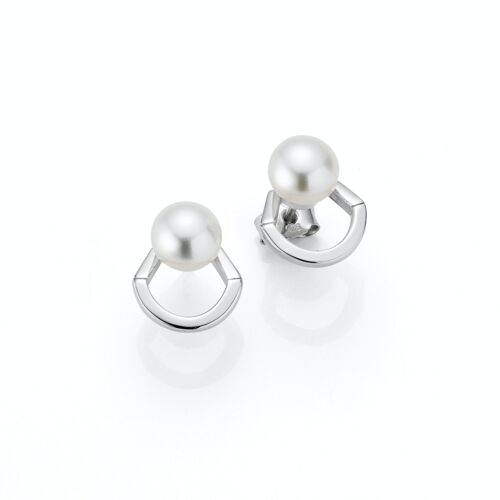 Perlenohrstecker geometrische Form mit Süßwasserperle Button
