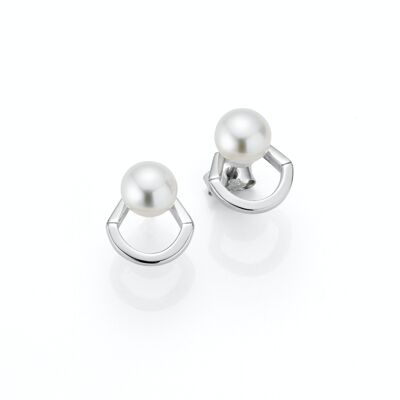 Geometric shape pearl ear studs with freshwater pearl button