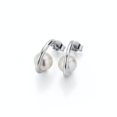 Pearl ear studs modern with integrated freshwater pearl