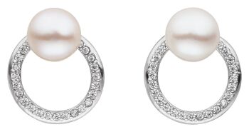 Boucles d'oreilles perle cercle avec perle d'eau douce intégrée et zircone 1