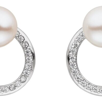 Boucles d'oreilles perle cercle avec perle d'eau douce intégrée et zircone
