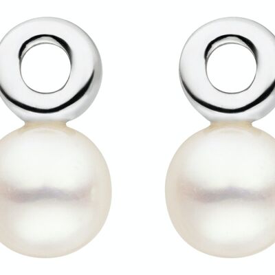 Pearl stud earrings with silver circle
