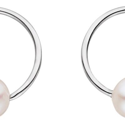 Round freshwater pearl ear studs with circle elements