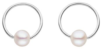 Clous d'oreilles ronds en perles d'eau douce avec éléments circulaires 1